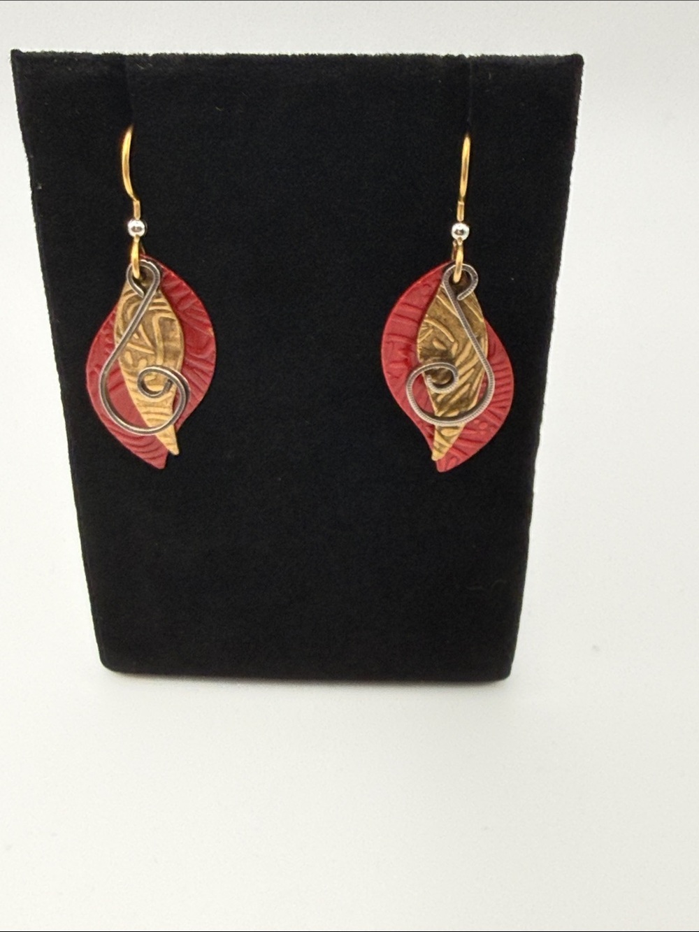 Red and Gold Leaf Drop Earrings - Handcrafted Women Jewelry